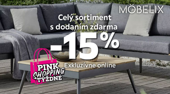 Zľava - 15% na celý sortiment Exkluzívne online na Mobelix.sk